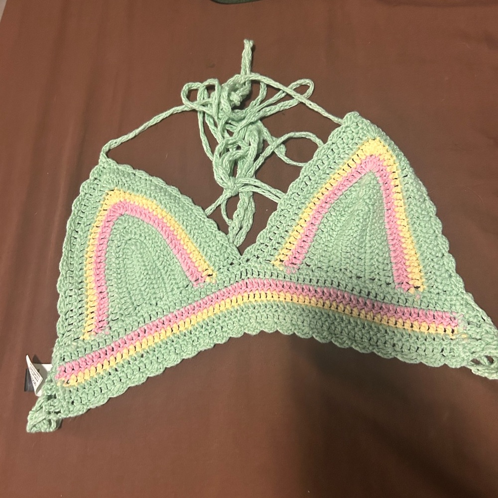 Crochet Halter Top with Pastel Stripes